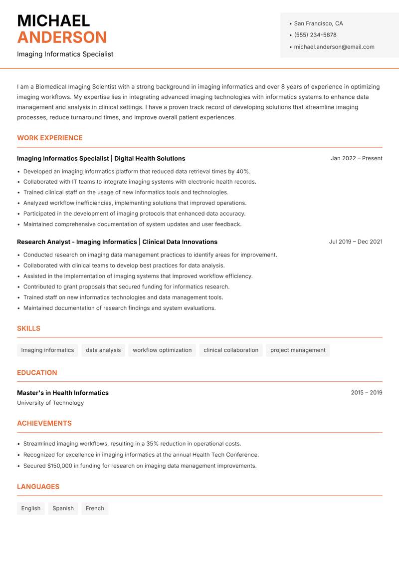 Biomedical Imaging Scientist resume template — Modern Professional