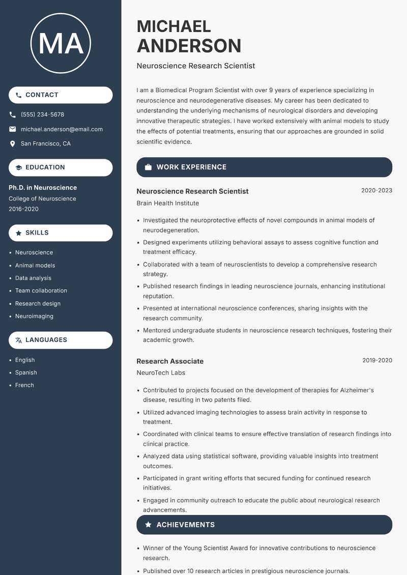 Biomedical Program Scientist resume template — Compact