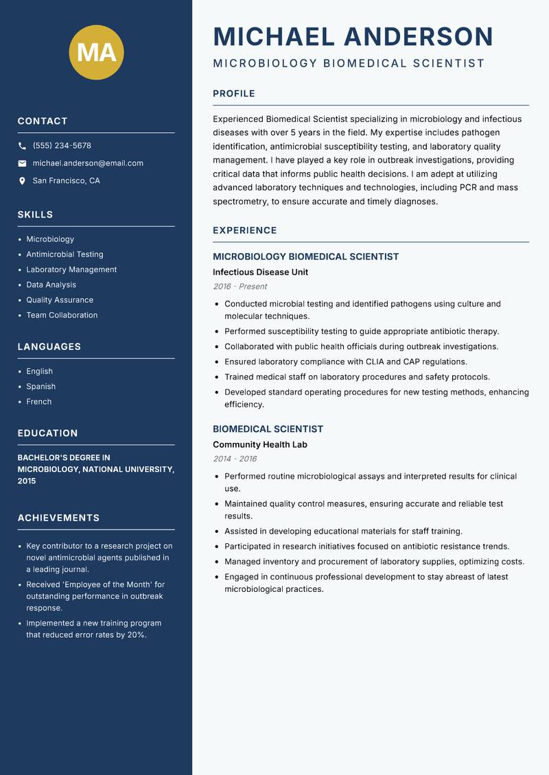 Biomedical Scientist resume template — Classic Clean