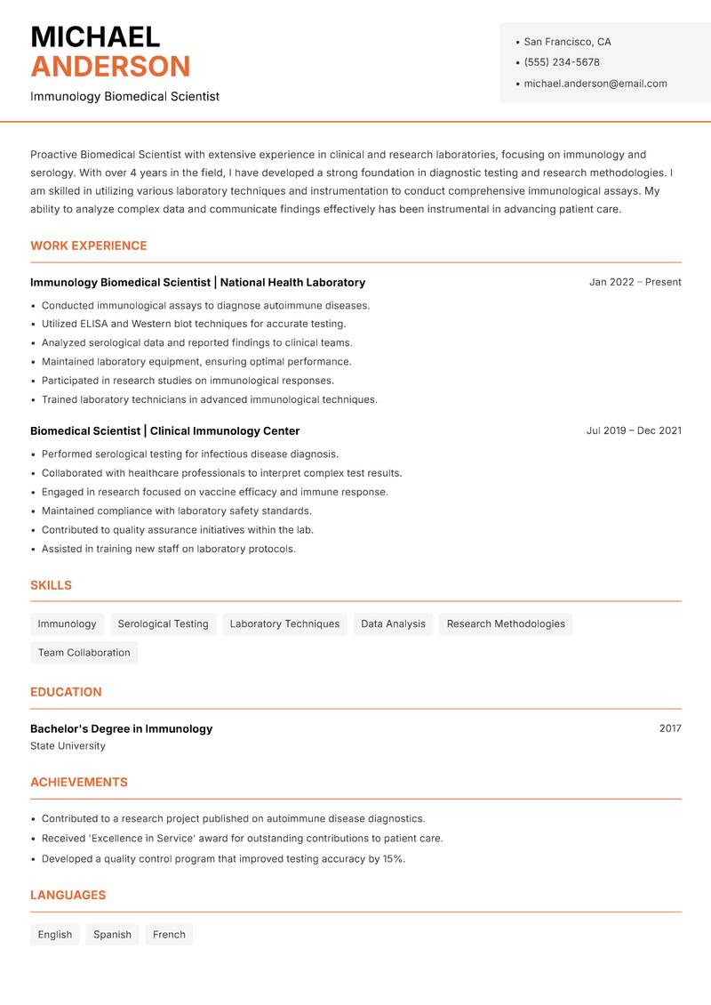 Biomedical Scientist resume template — Modern Professional