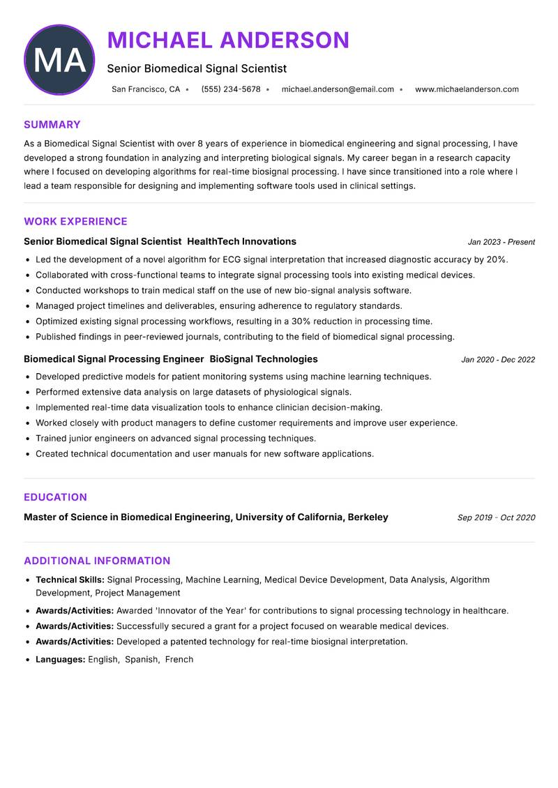 Biomedical Signal Scientist resume example — ATS-friendly template