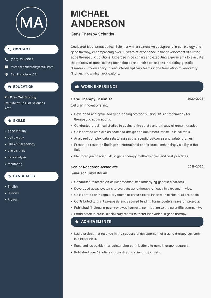 Biopharmaceutical Scientist resume template — Compact