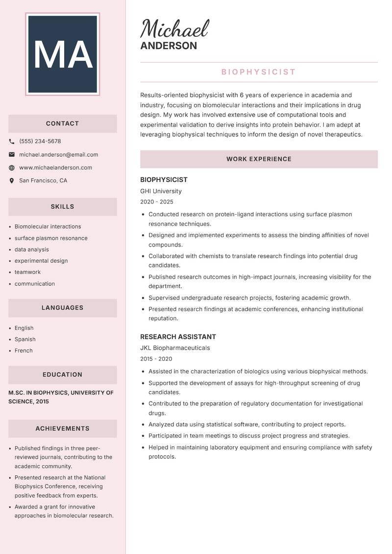 Biophysicist resume template — Executive