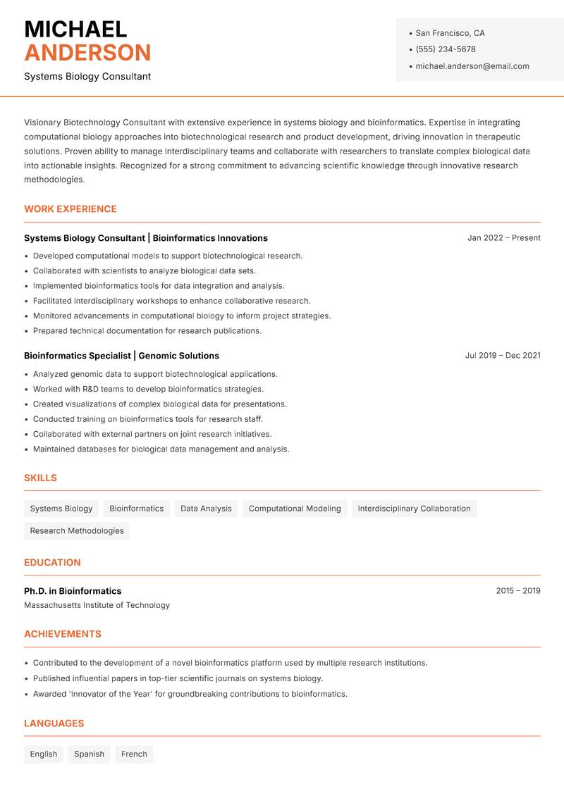 Biotechnology Consultant resume template — Modern Professional