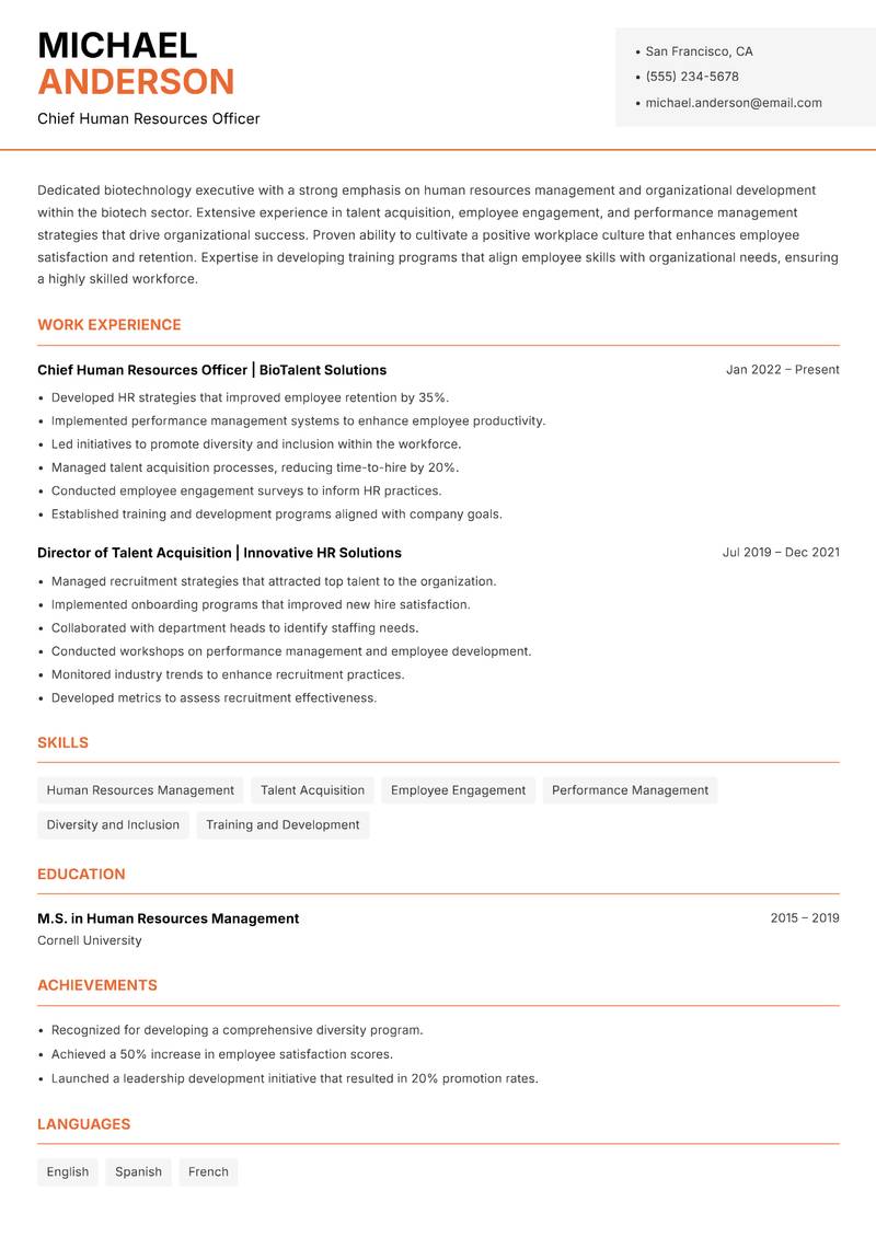 Biotechnology Executive resume template — Modern Professional