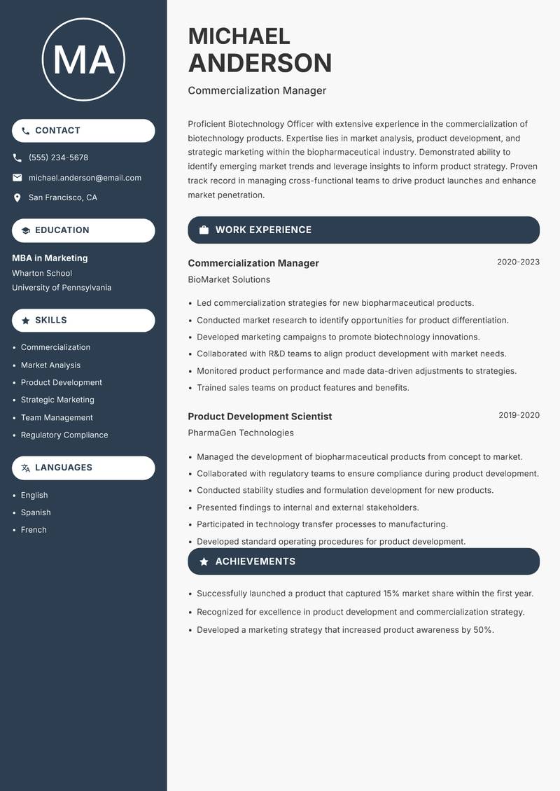 Biotechnology Officer resume template — Compact