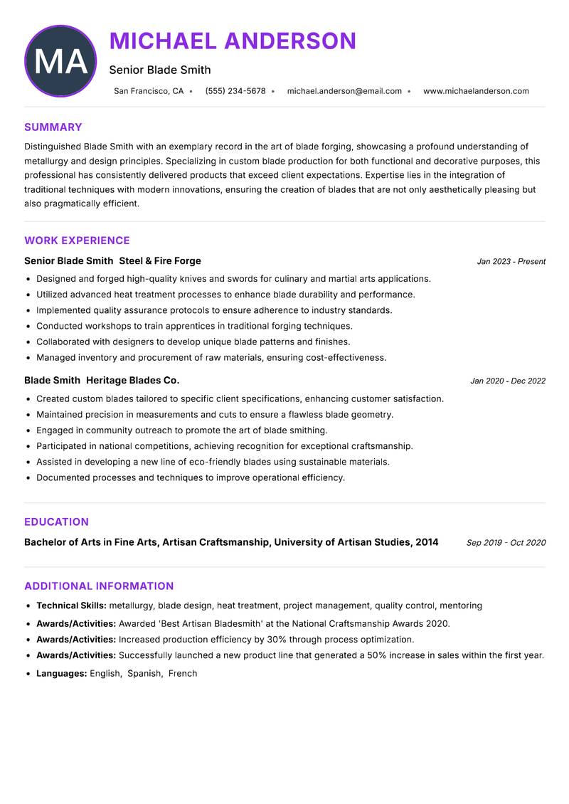Blade Smith resume example — ATS-friendly template