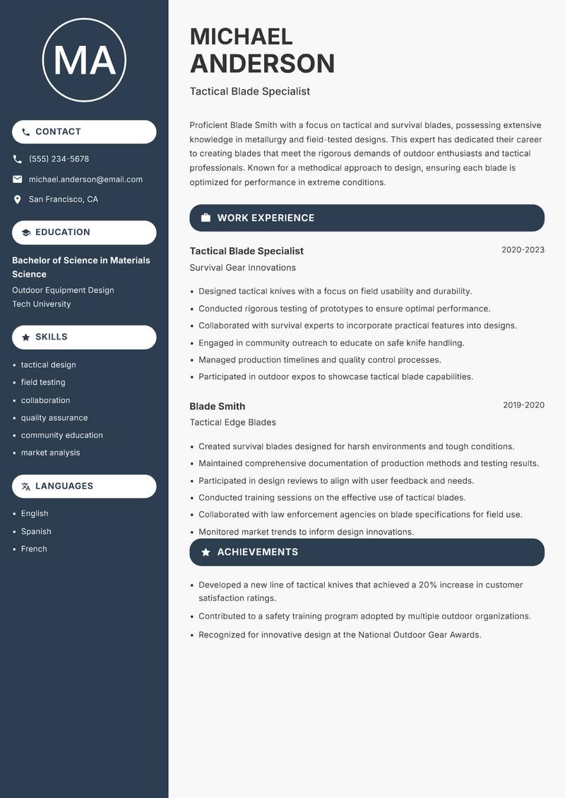 Blade Smith resume template — Compact