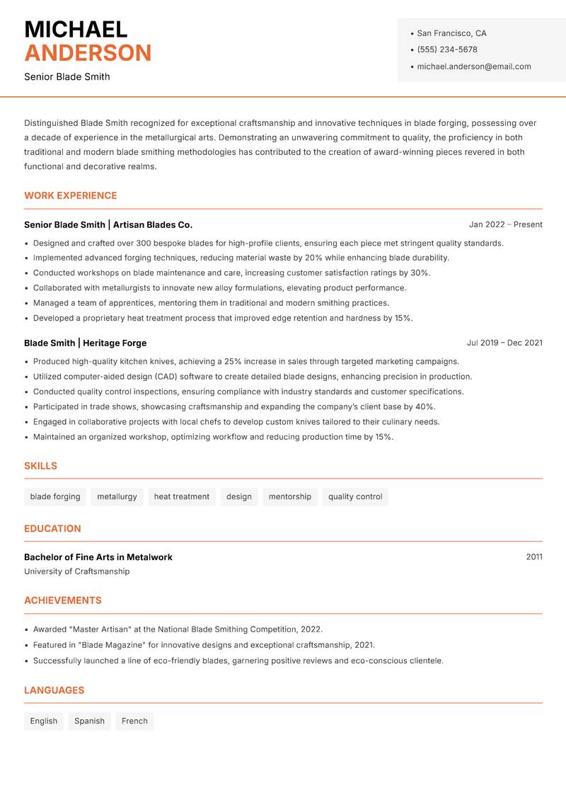 Blade Smith resume template — Modern Professional