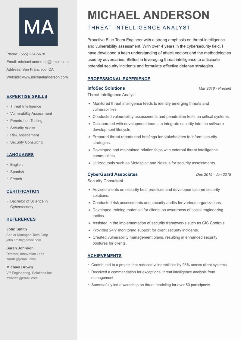 Blue Team Engineer resume template — Creative Minimal