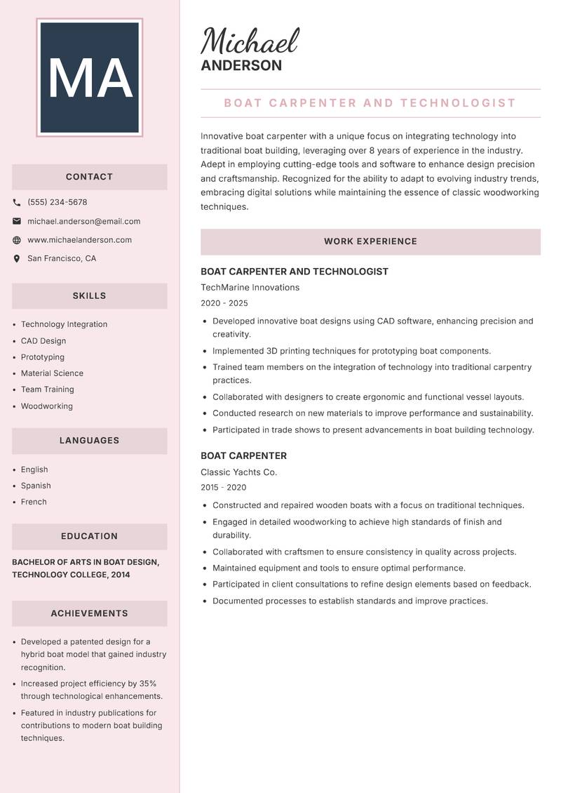 Boat Carpenter resume template — Executive