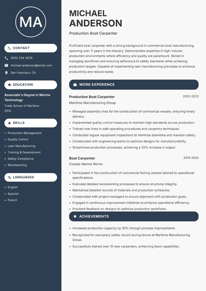Boat Carpenter resume template — Compact