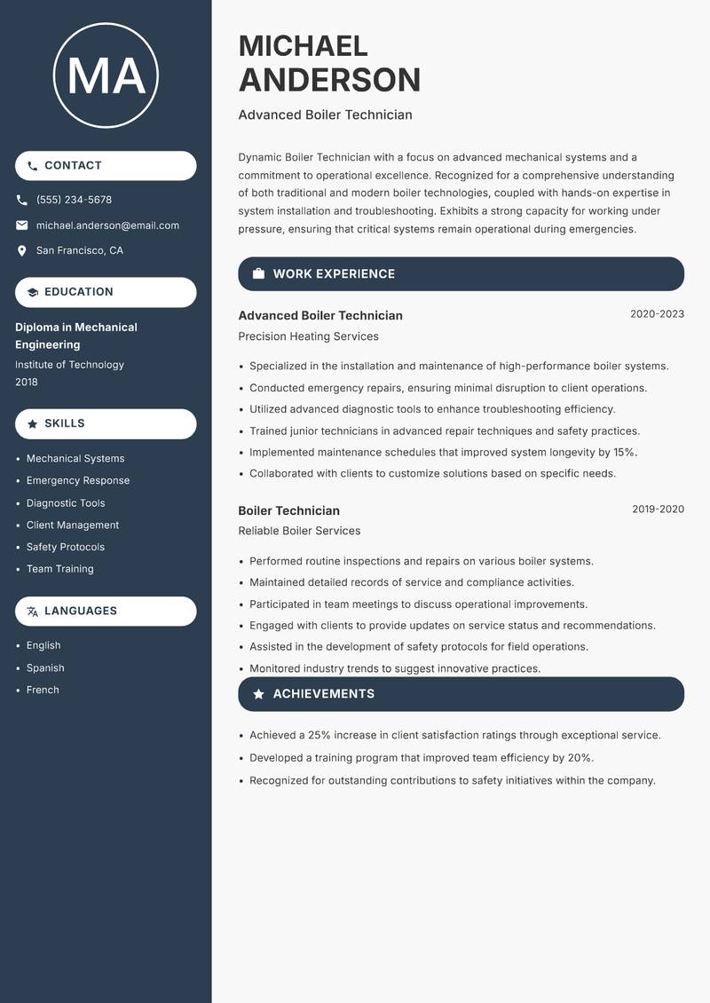 Boiler Technician resume template — Compact
