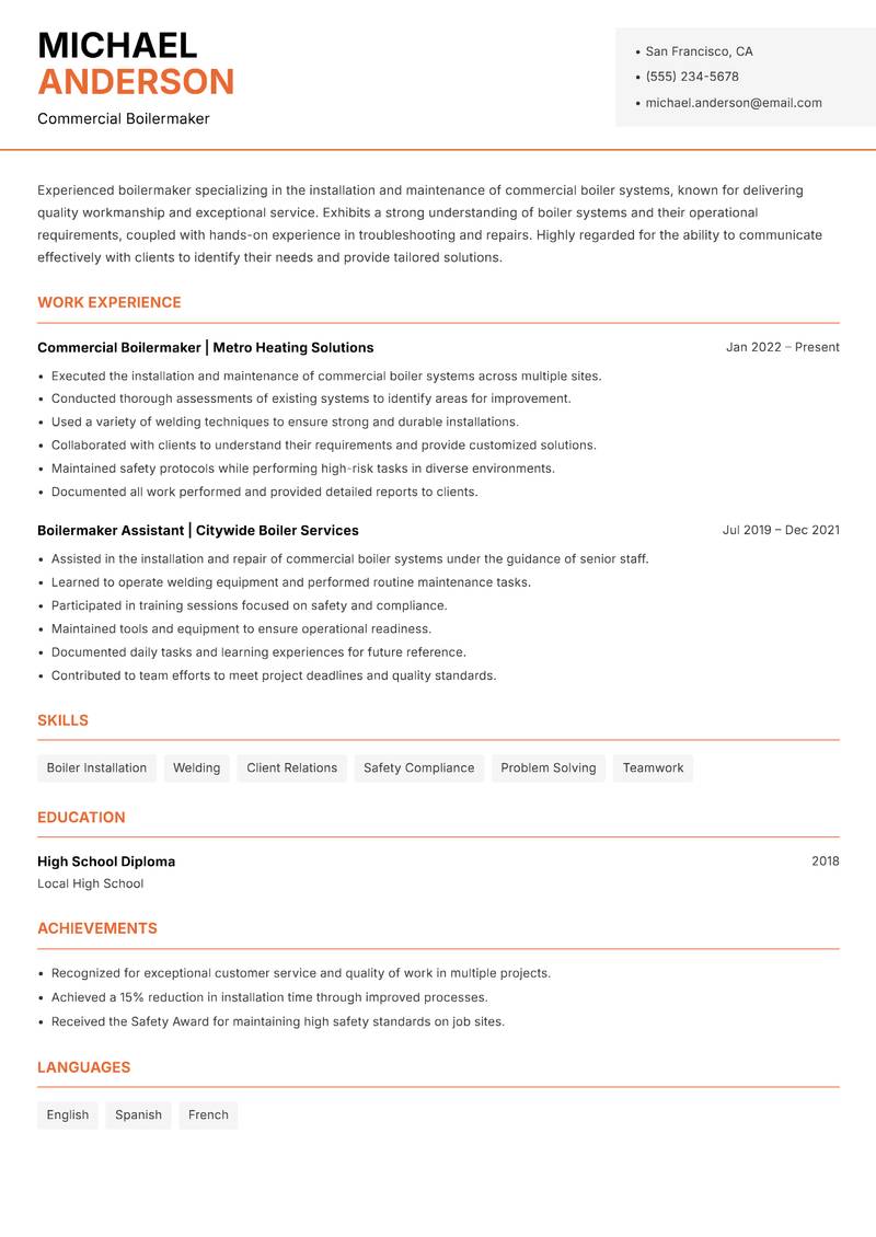 Boilermaker resume template — Modern Professional