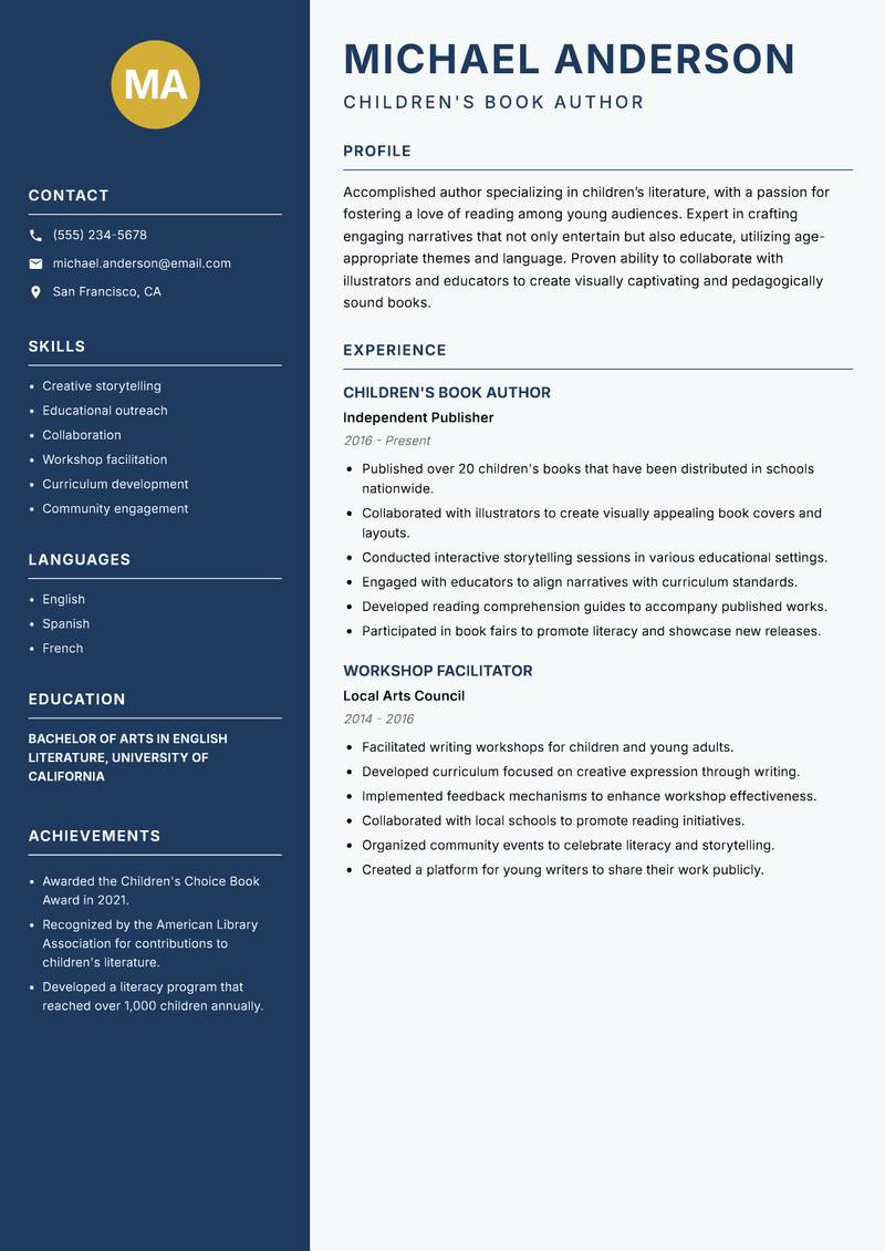 Book Author resume template — Classic Clean