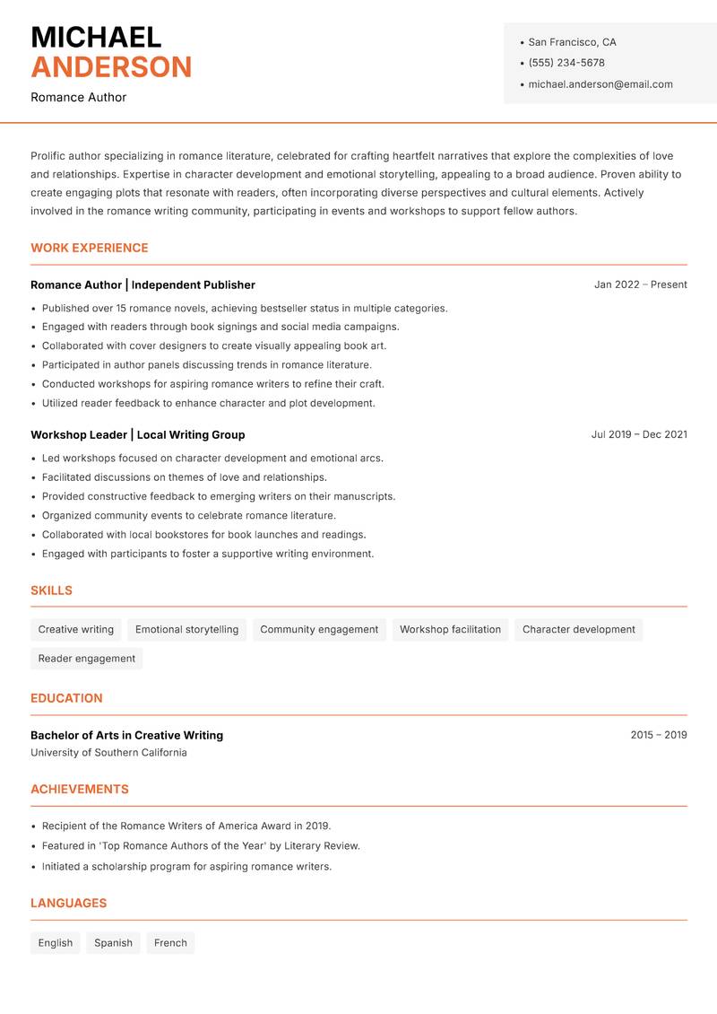 Book Author resume template — Modern Professional
