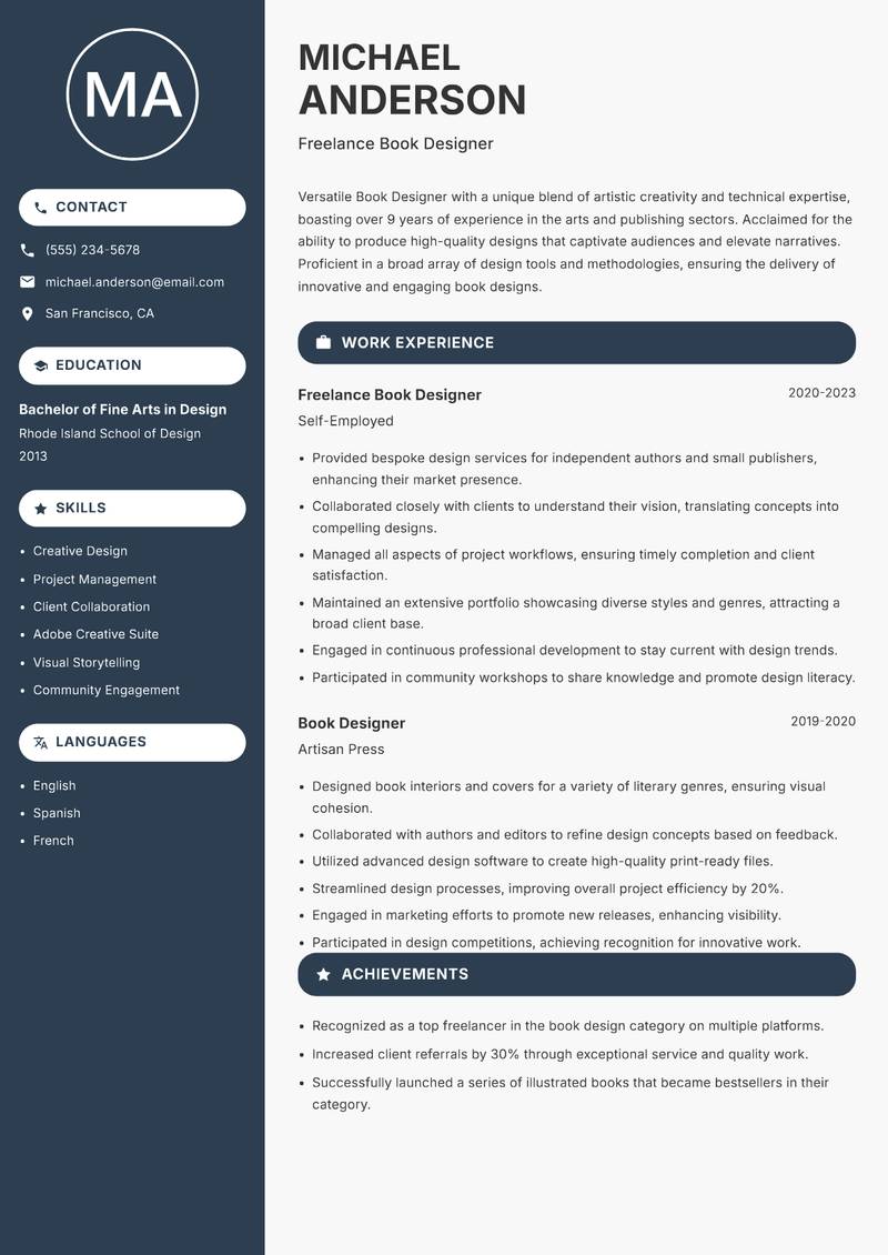 Book Designer resume template — Compact