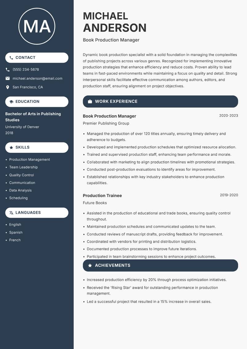 Book Production Specialist resume template — Compact