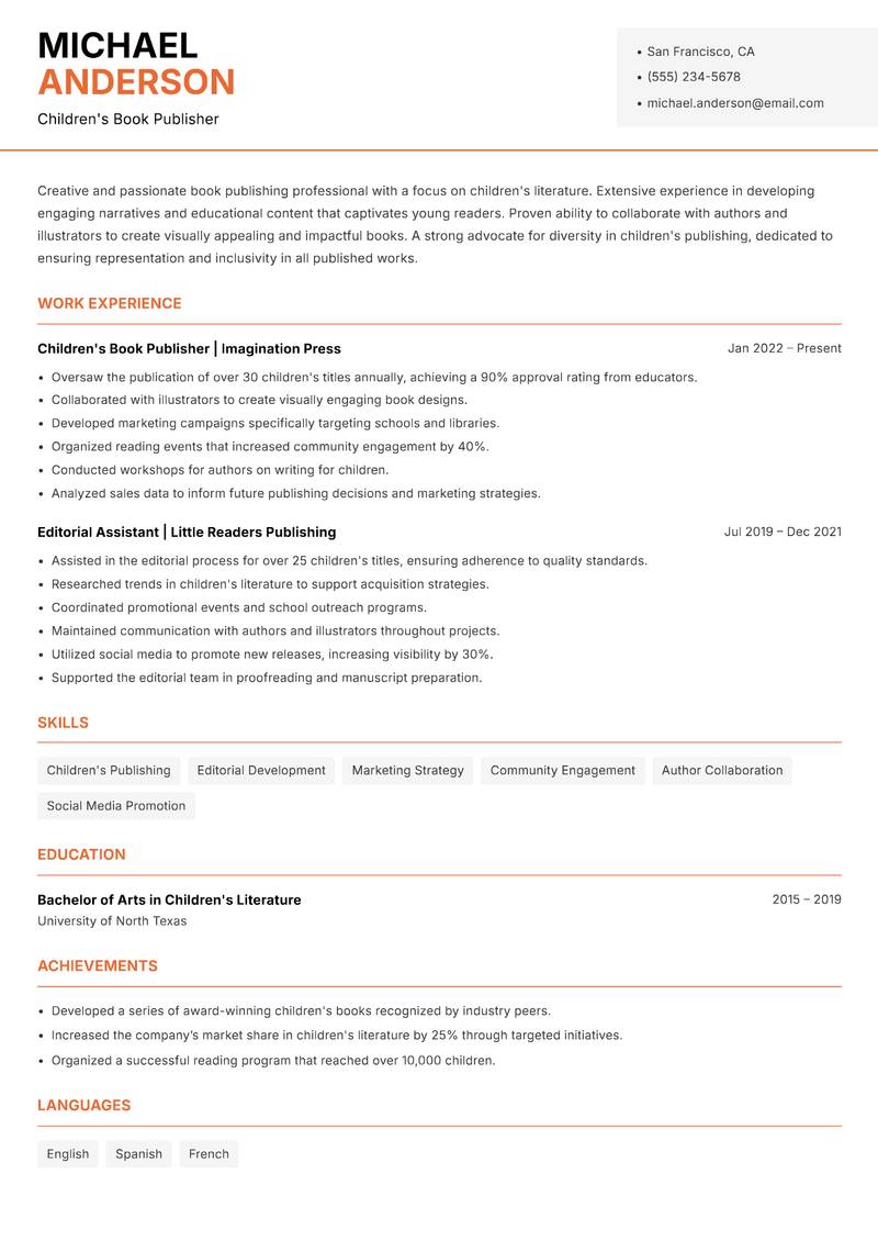 Book Publisher resume template — Modern Professional