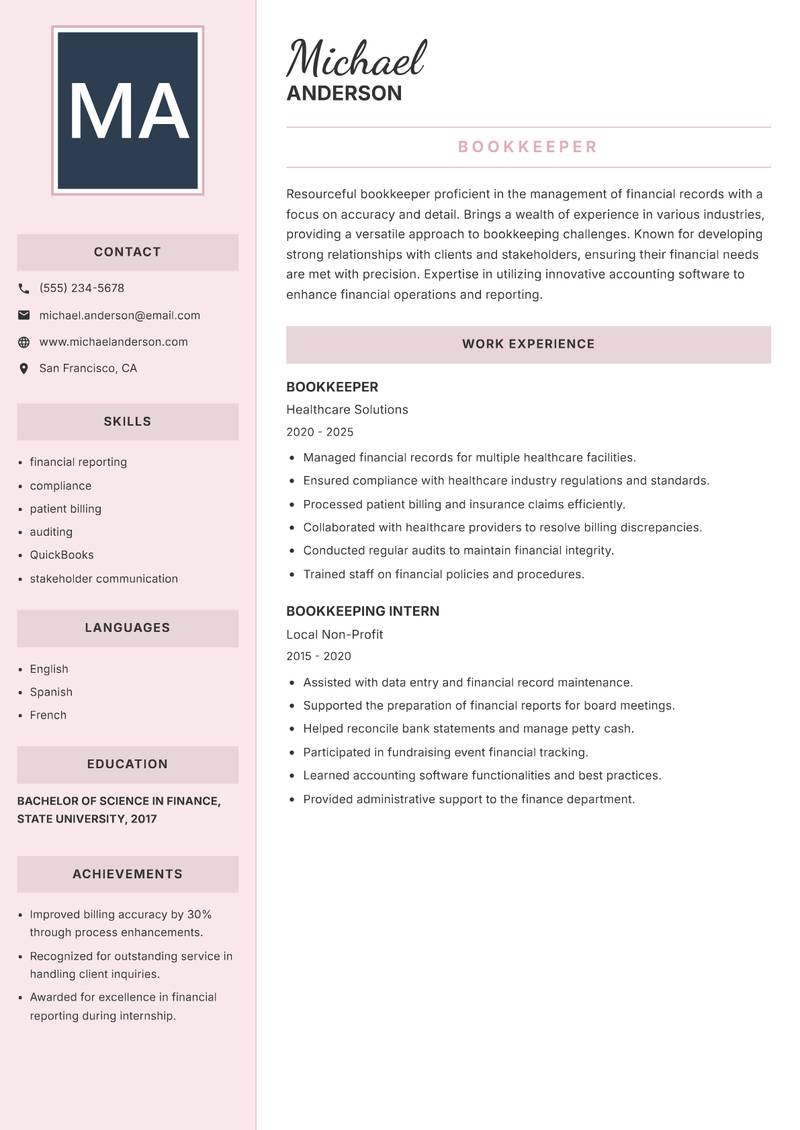 Bookkeeper resume template — Executive