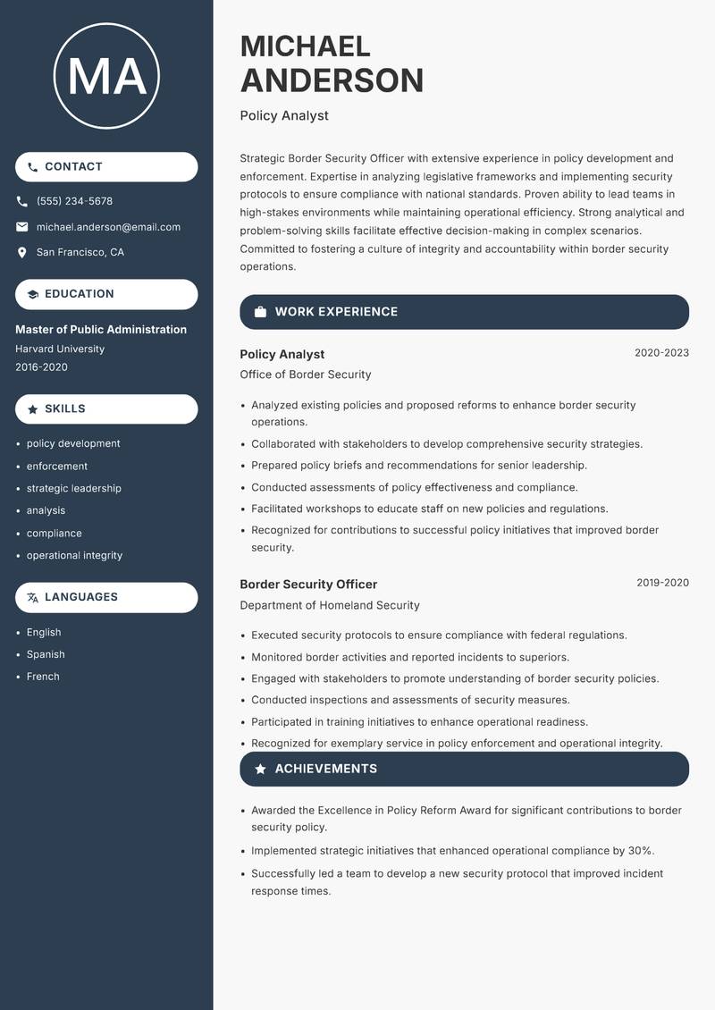 Border Security Officer resume template — Compact