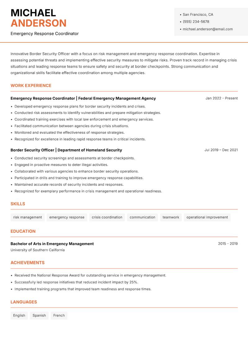 Border Security Officer resume template — Modern Professional