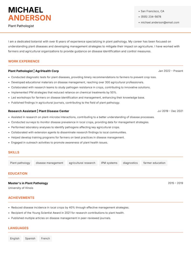 Botanist resume template — Modern Professional