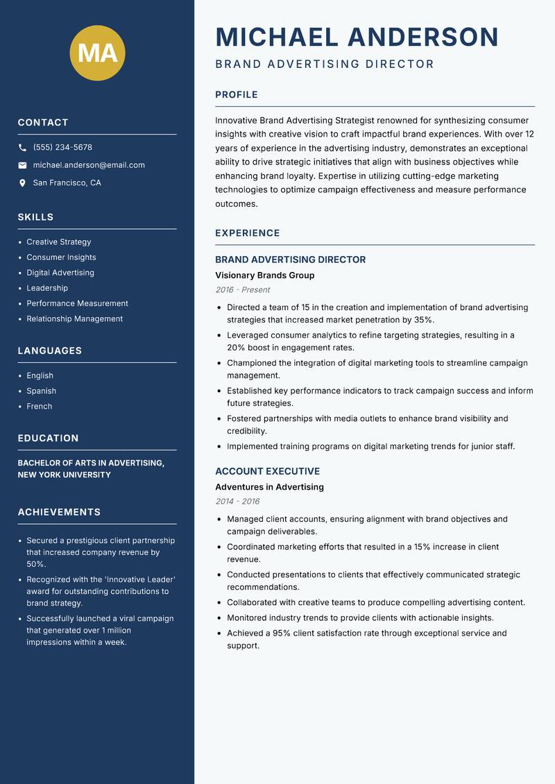 Brand Advertising Strategist resume template — Classic Clean