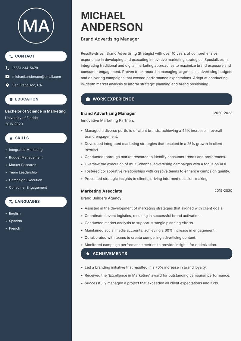 Brand Advertising Strategist resume template — Compact