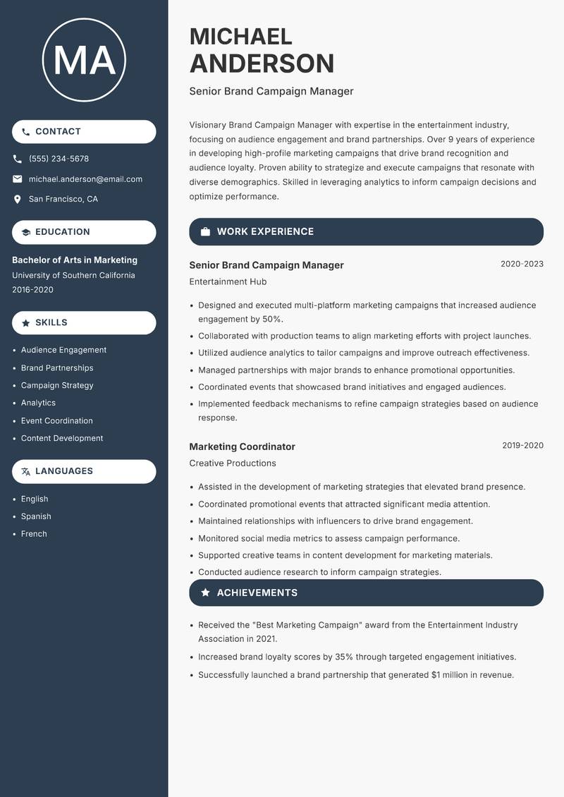 Brand Campaign Manager resume template — Compact