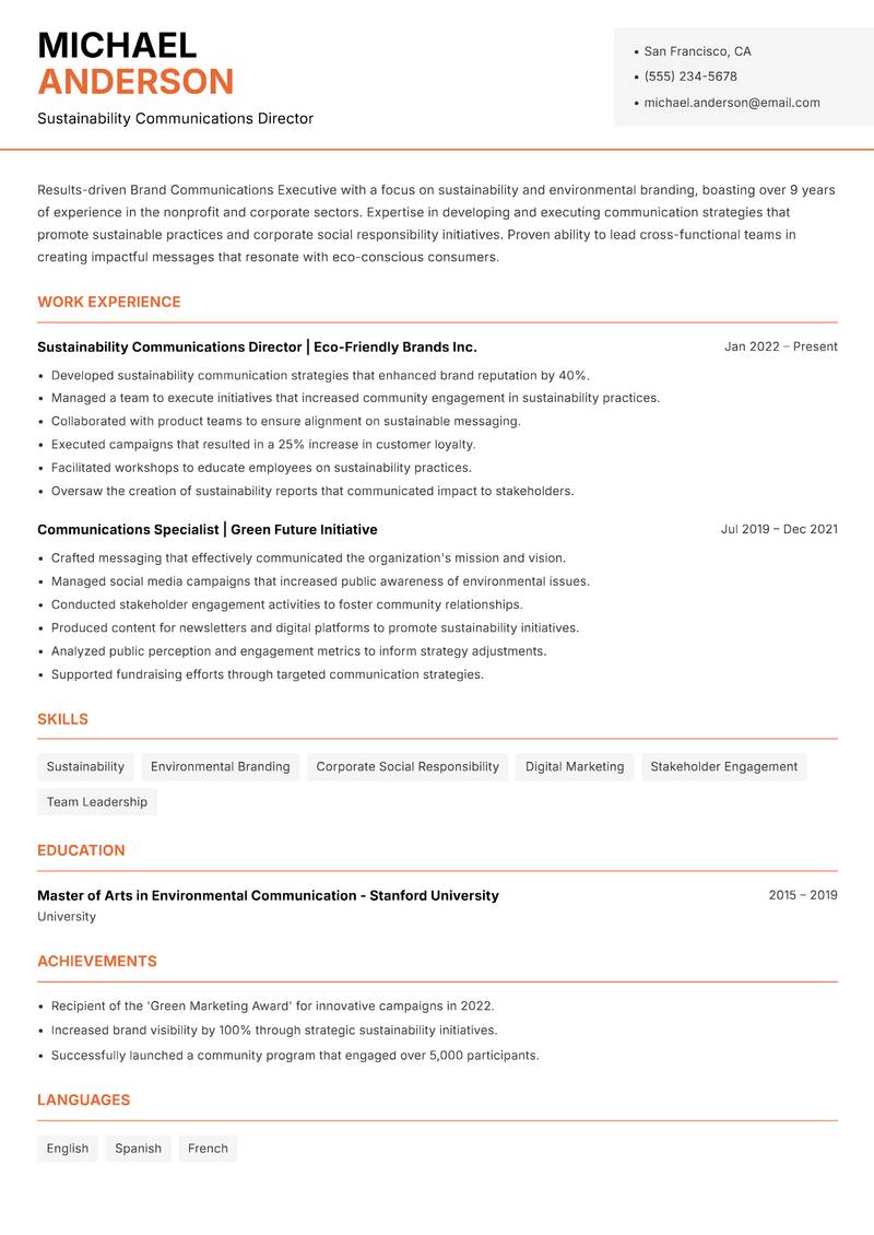 Brand Communications Executive resume template — Modern Professional