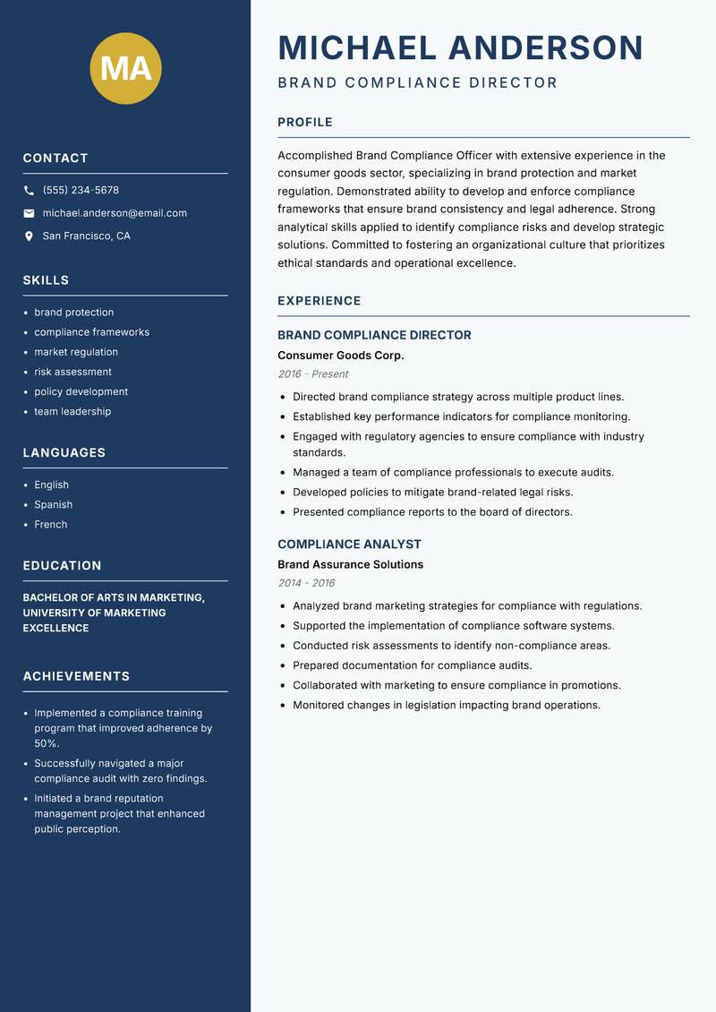 Brand Compliance Officer resume template — Classic Clean