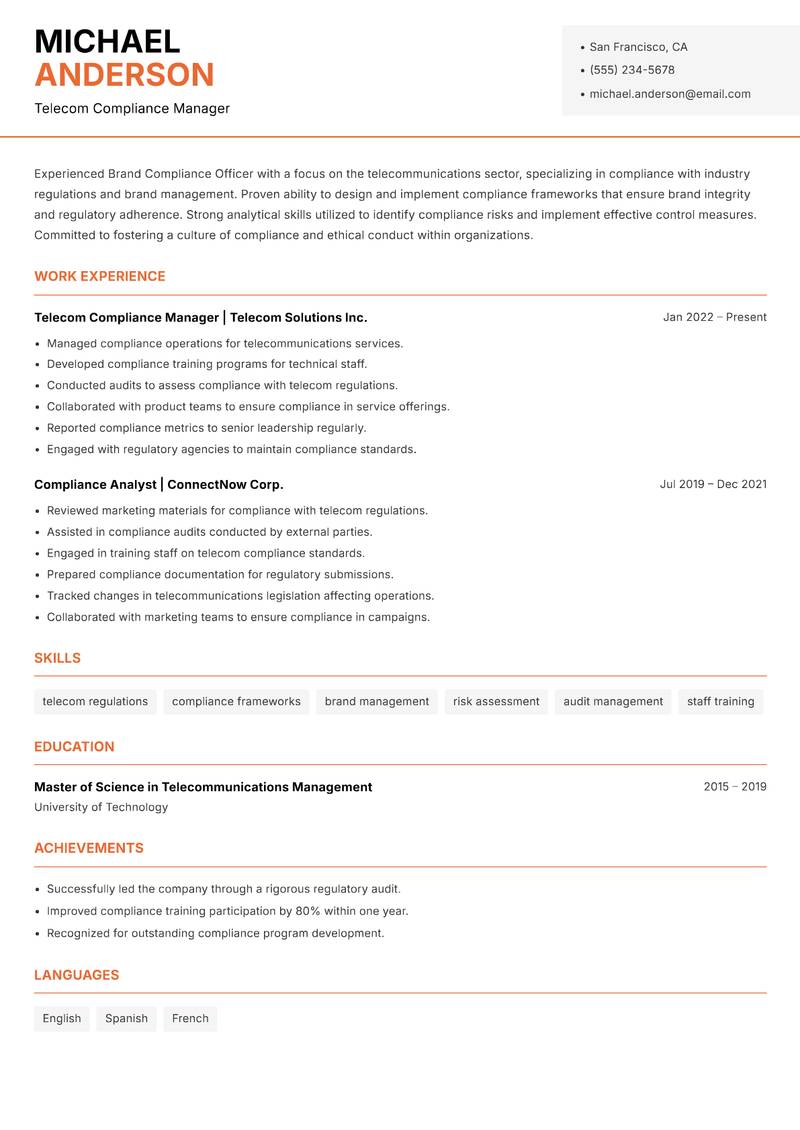Brand Compliance Officer resume template — Modern Professional