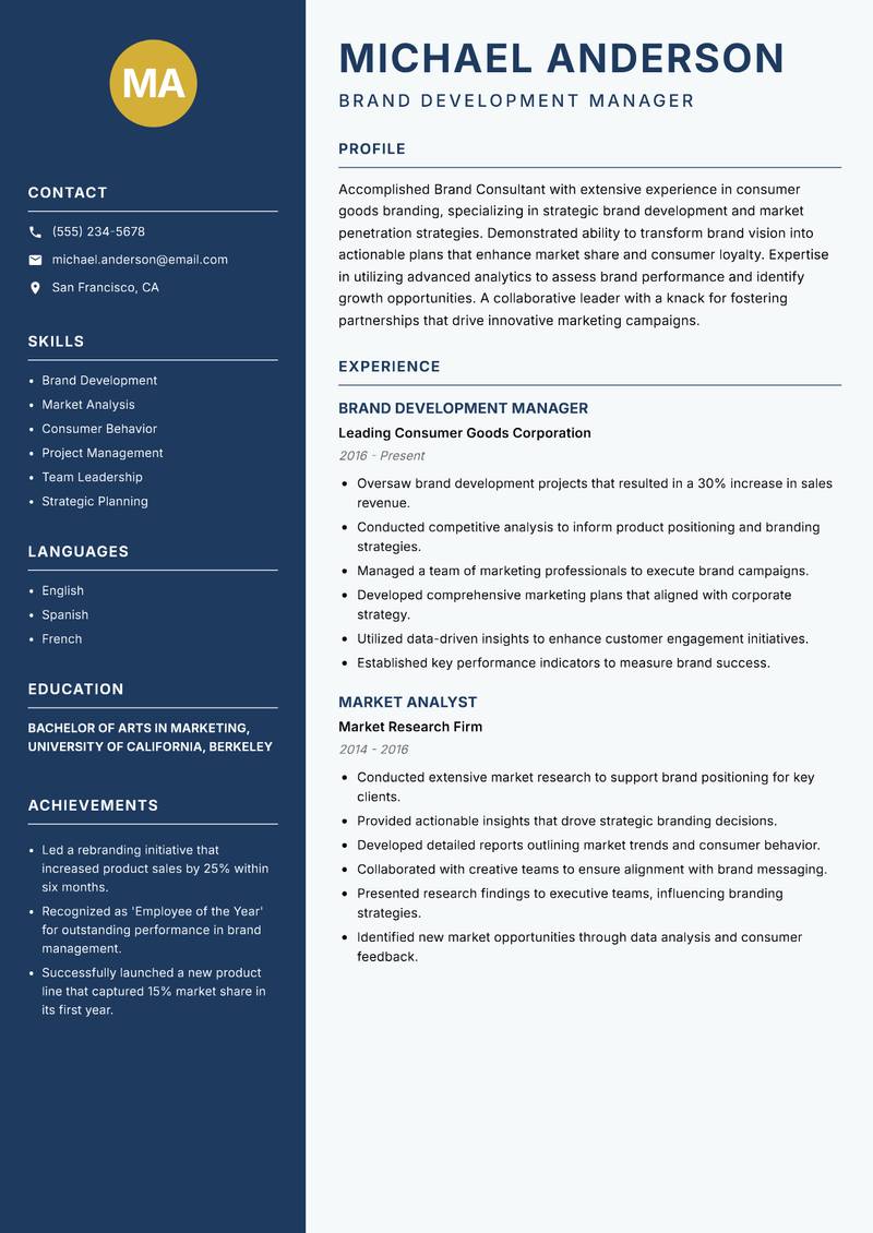 Brand Consultant resume template — Classic Clean