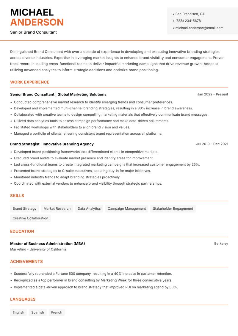 Brand Consultant resume template — Modern Professional