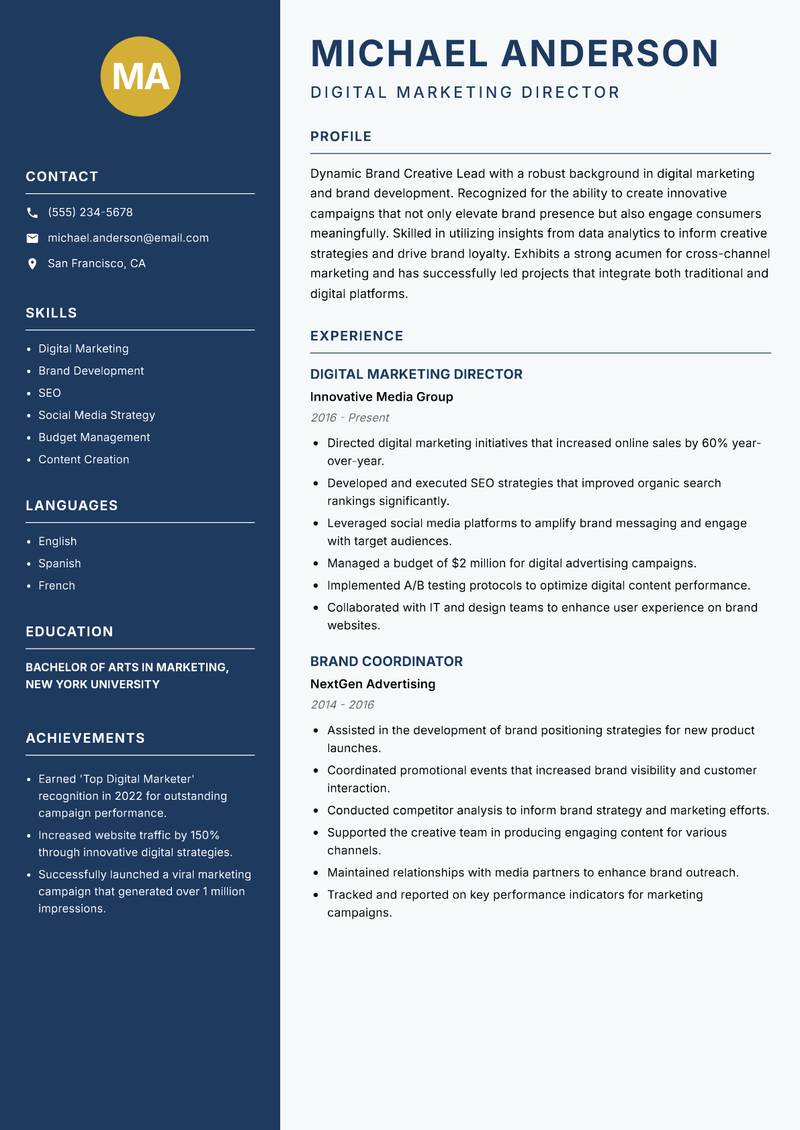 Brand Creative Lead resume template — Classic Clean