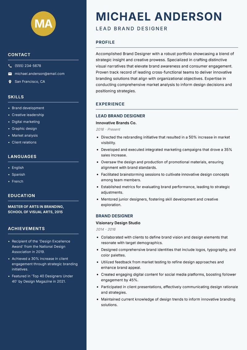Brand Designer resume template — Classic Clean