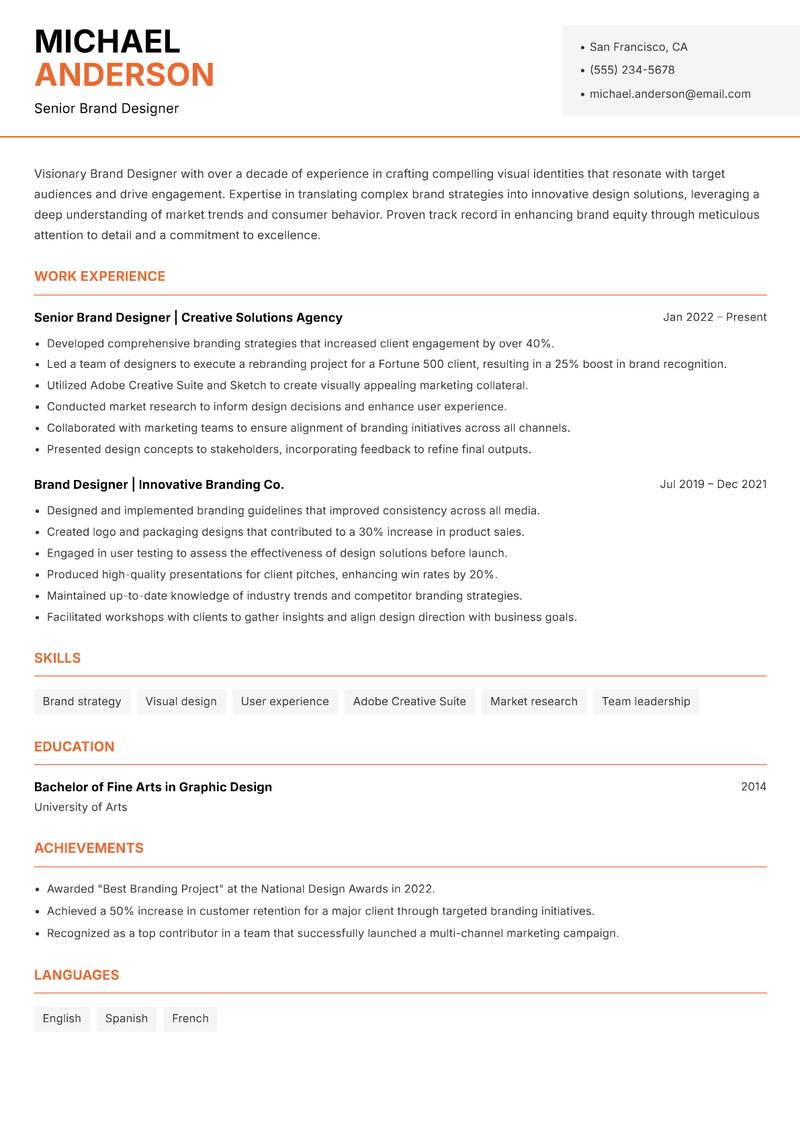 Brand Designer resume template — Modern Professional