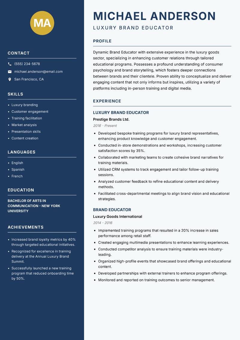 Brand Educator resume template — Classic Clean