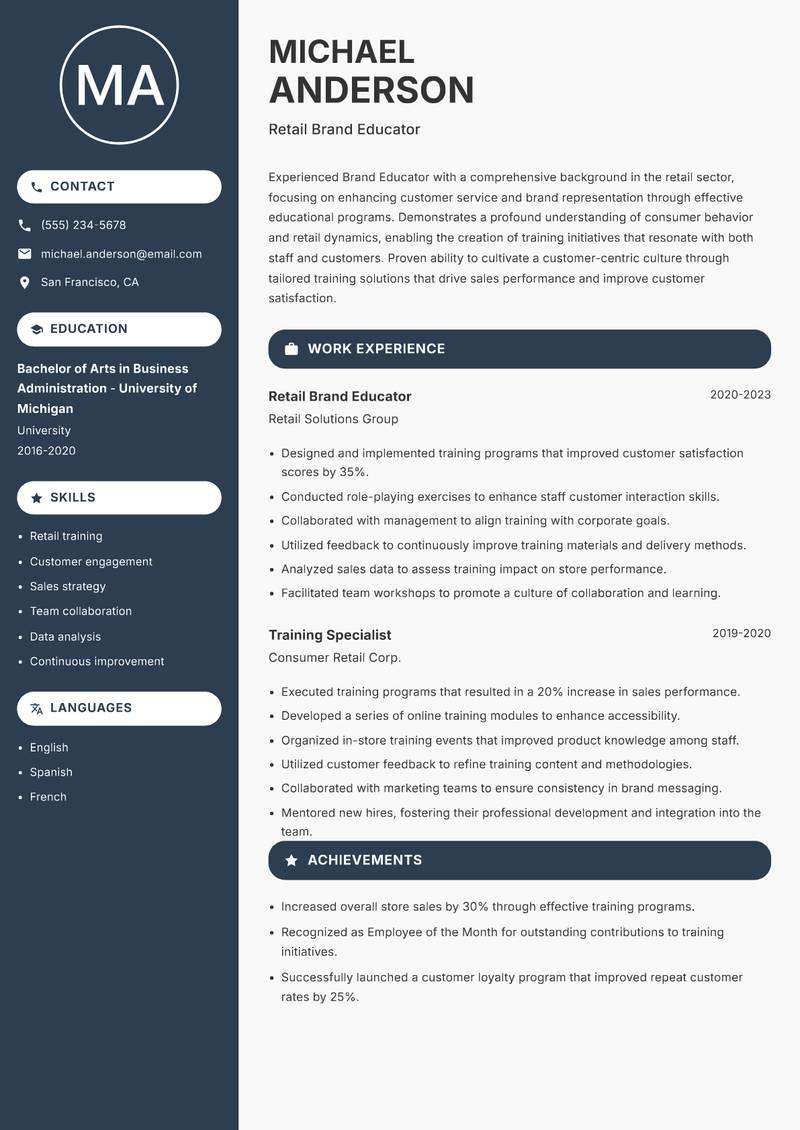 Brand Educator resume template — Compact