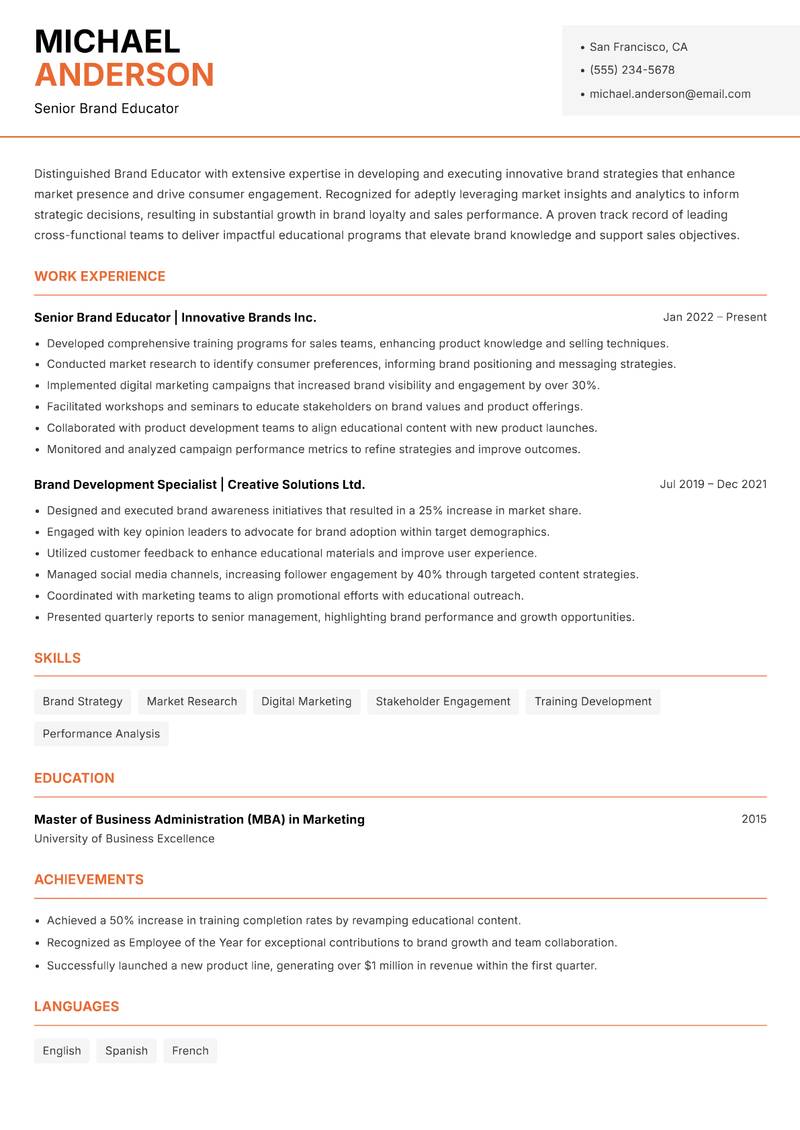 Brand Educator resume template — Modern Professional