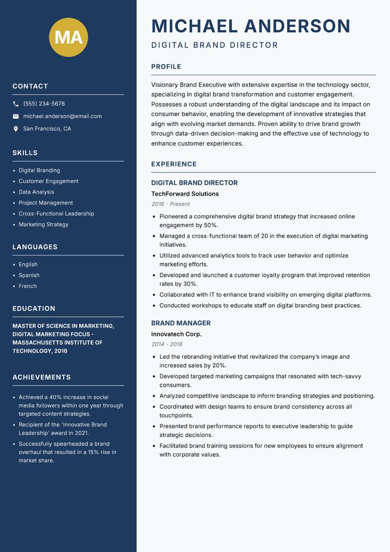 Brand Executive resume template — Classic Clean