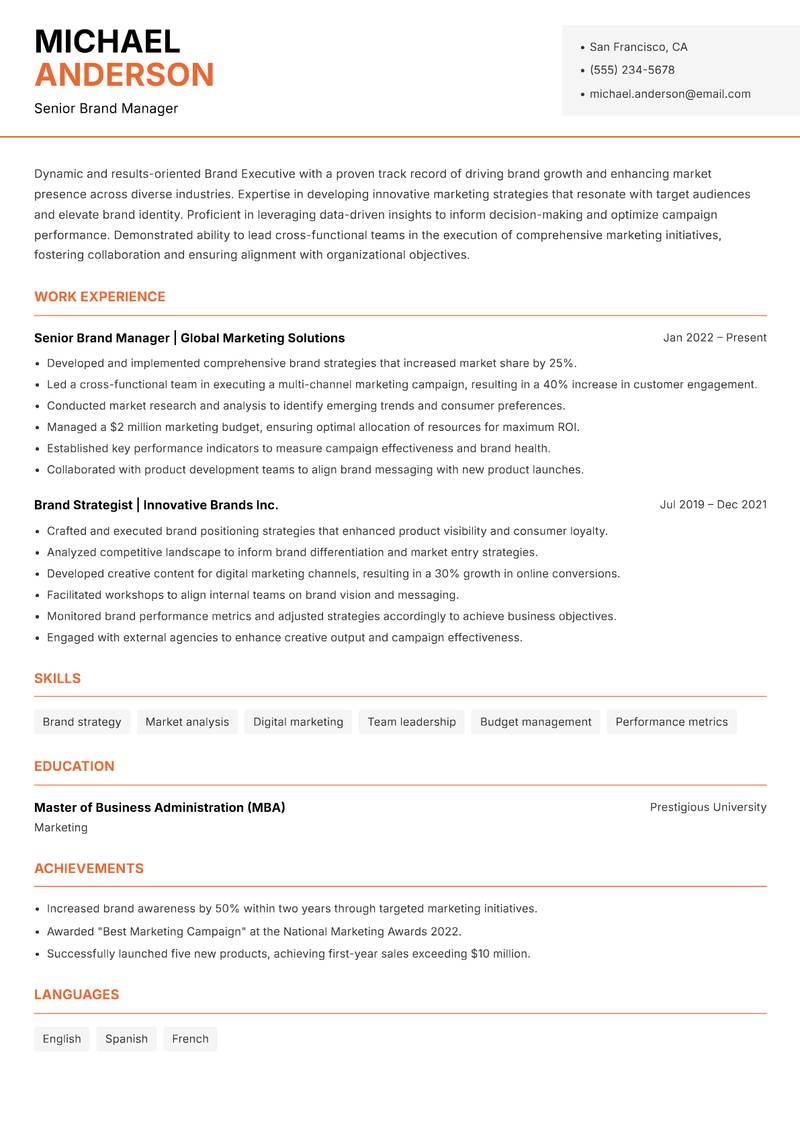 Brand Executive resume template — Modern Professional