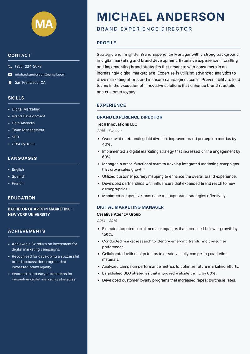 Brand Experience Manager resume template — Classic Clean