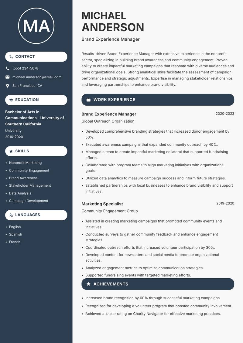 Brand Experience Manager resume template — Compact