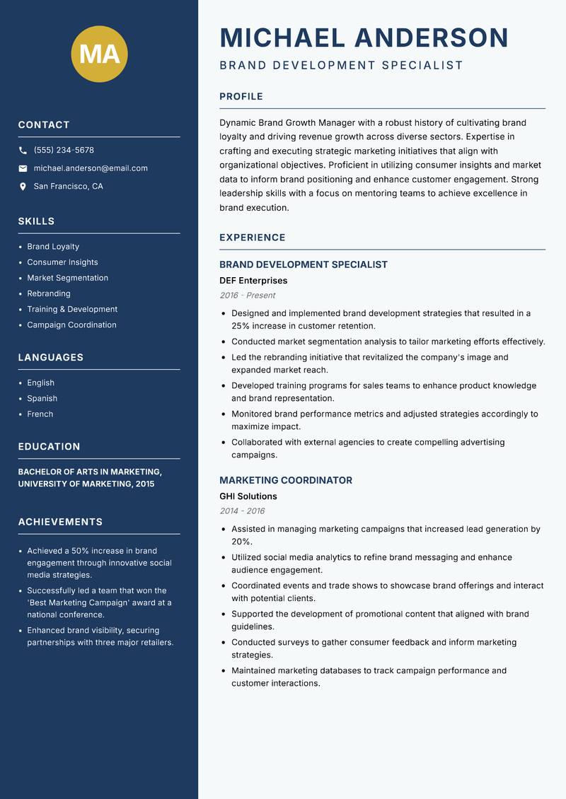 Brand Growth Manager resume template — Classic Clean