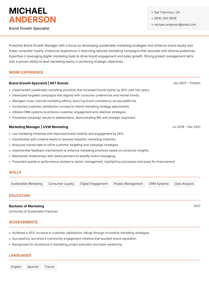 Brand Growth Manager resume template — Modern Professional