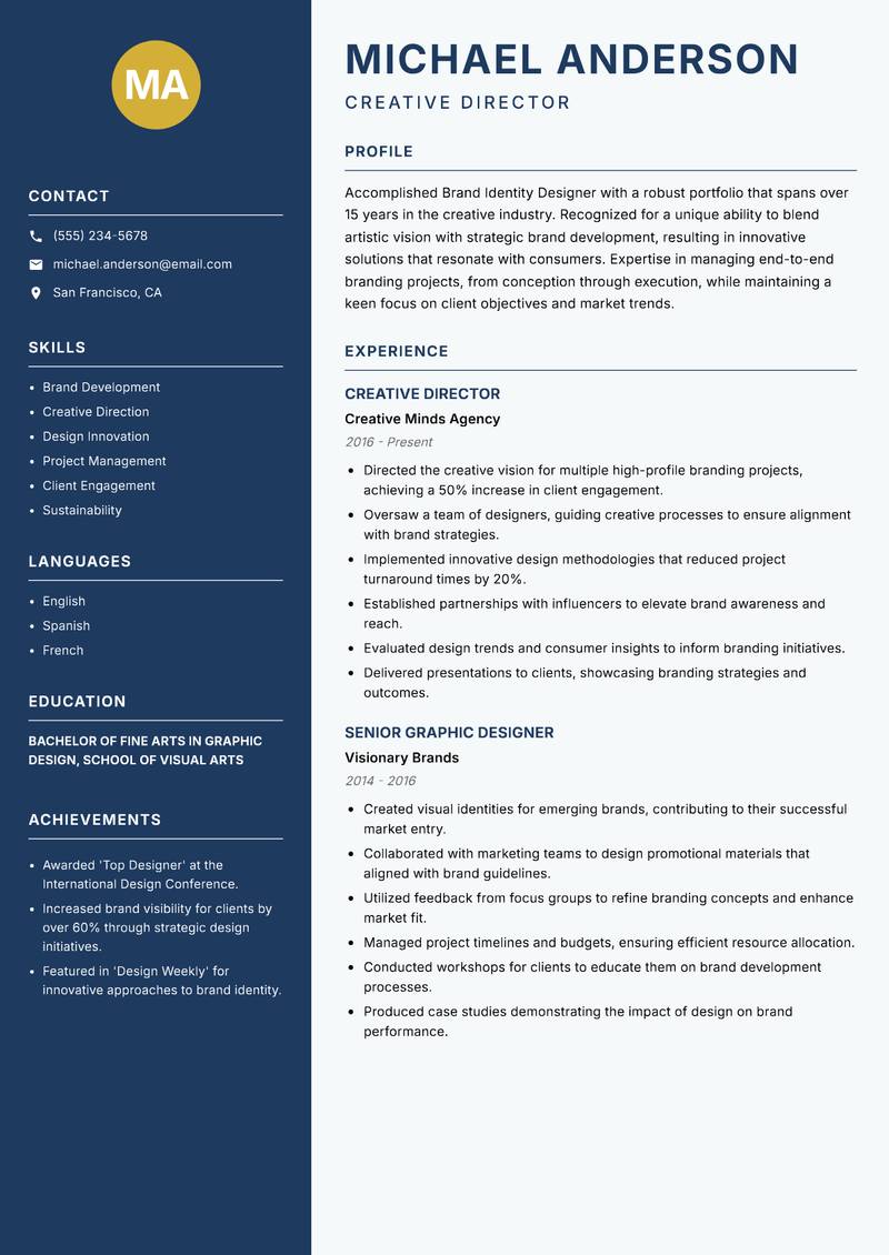 Brand Identity Designer resume template — Classic Clean