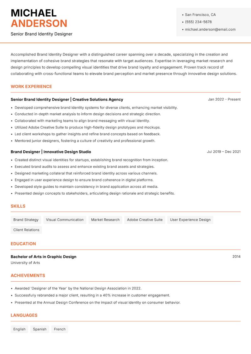 Brand Identity Designer resume template — Modern Professional