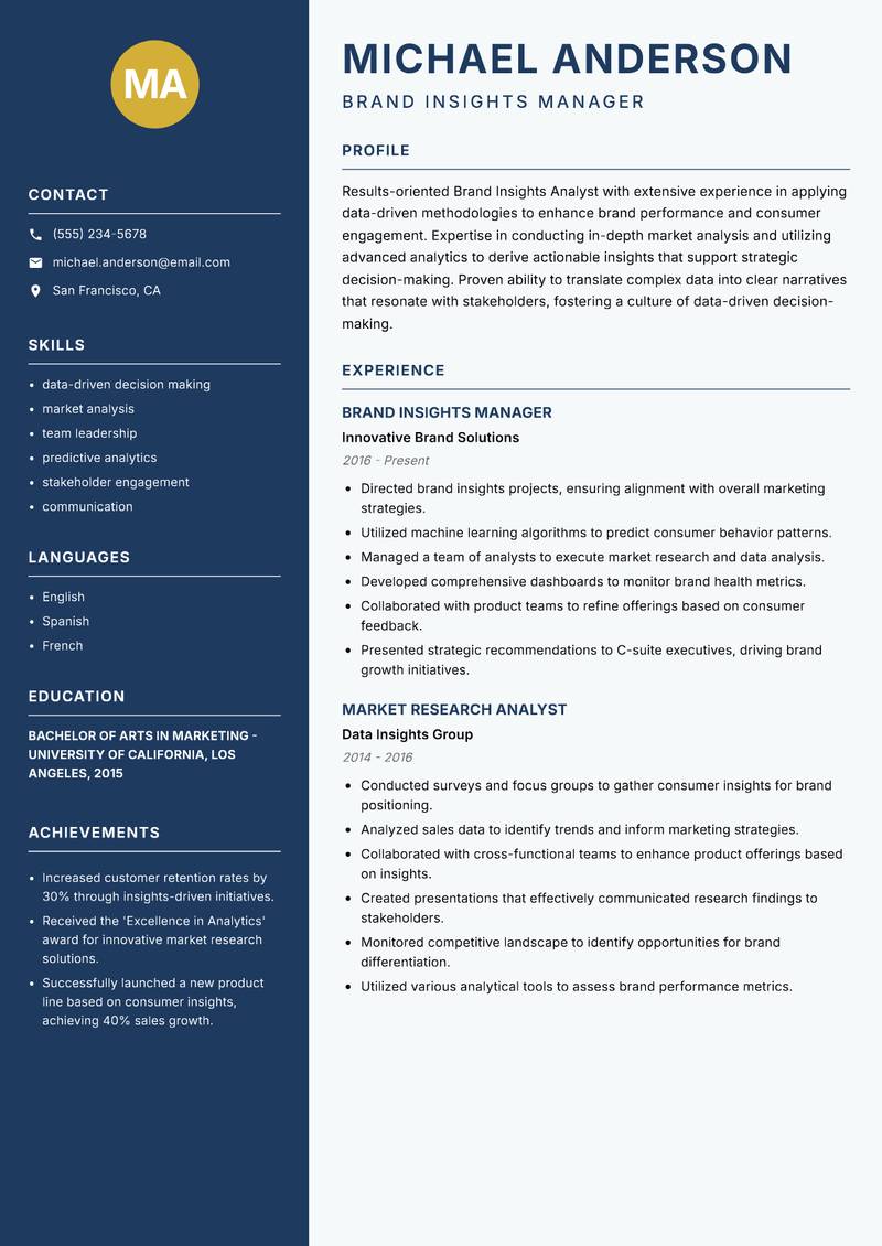 Brand Insights Analyst resume template — Classic Clean